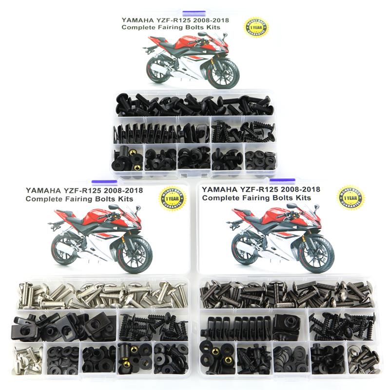 Fit For Yamaha YZF R125 YZF-R125 2008-2018 Motorcycle Full Fairing Bolts Kit Washer Fastener Clips Nut Screws Black Silver