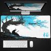 Samurai Anime Mauspads Sakura Landschaft Schreibtischunterlage Schwarz Weiß Gamer Tastatur Großes Mauspads PC Zubehör Gaming Laptop Teppich