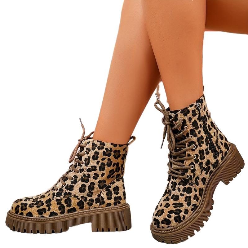 Women's Minimalist Solid Color Boots, Lace Round Toe Edge Zipper Platform Comfortable Shoes, Versatile Four Season Boots