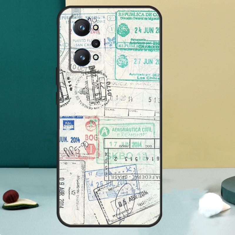 Retro Post Card Passport Stamps For Realme GT 7 Pro GT 5 6 6T C67 C61 C55 C53 C51 C21Y C25S C75 10 11 12 13 14 Pro Plus Case