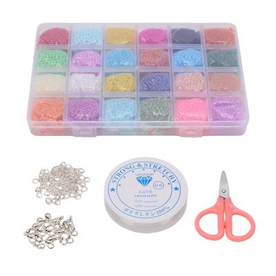 24 Colors Glass Bead Set High Gloss Jewelry Bracelet Making Kit with Scissors Lobster Clasps Thread for DIY Art Craft