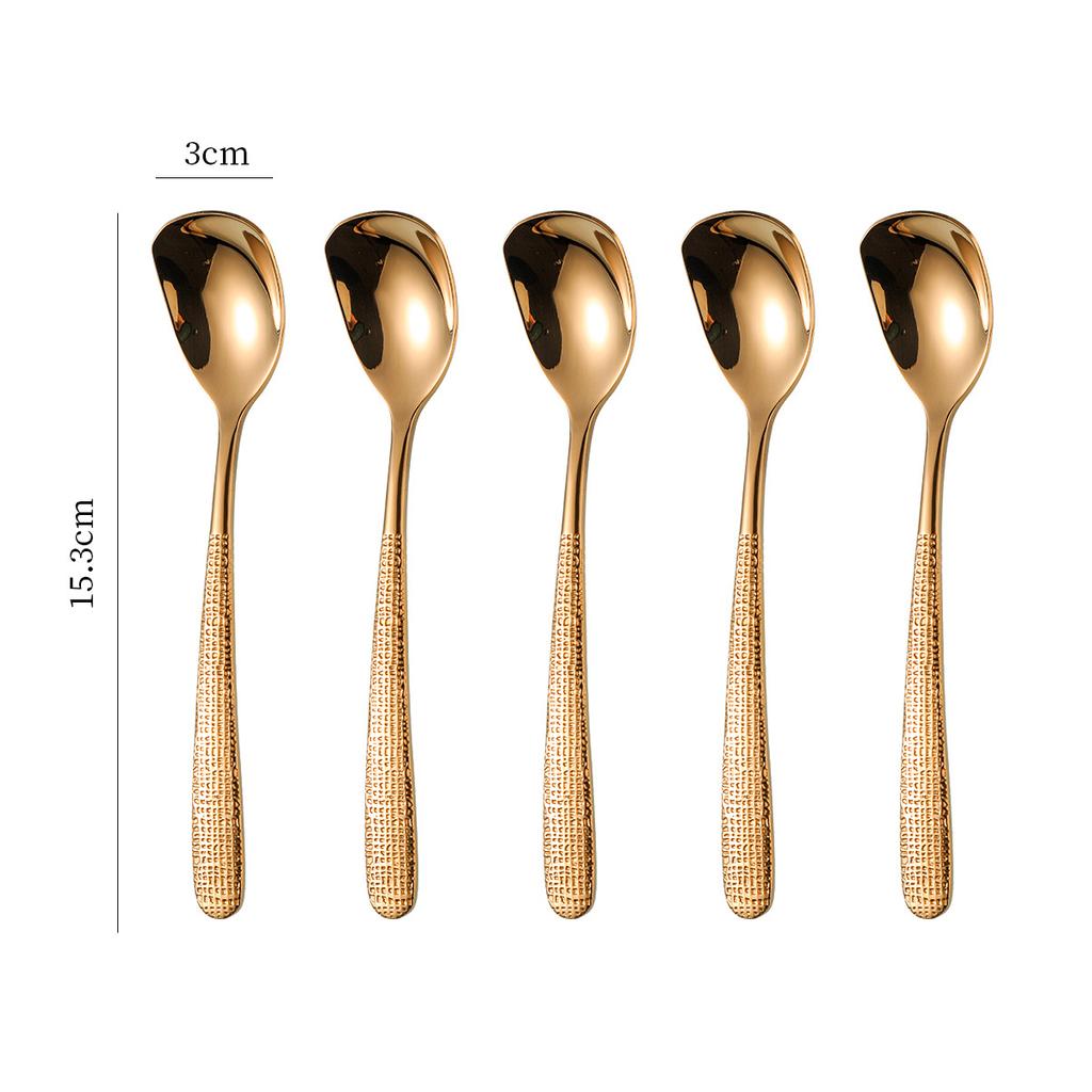 5-Pack Hammer Patterned Square Stainless Steel Coffee Spoon 304 Dessert Ice Cream Spoon Kitchen Dining Utensil4