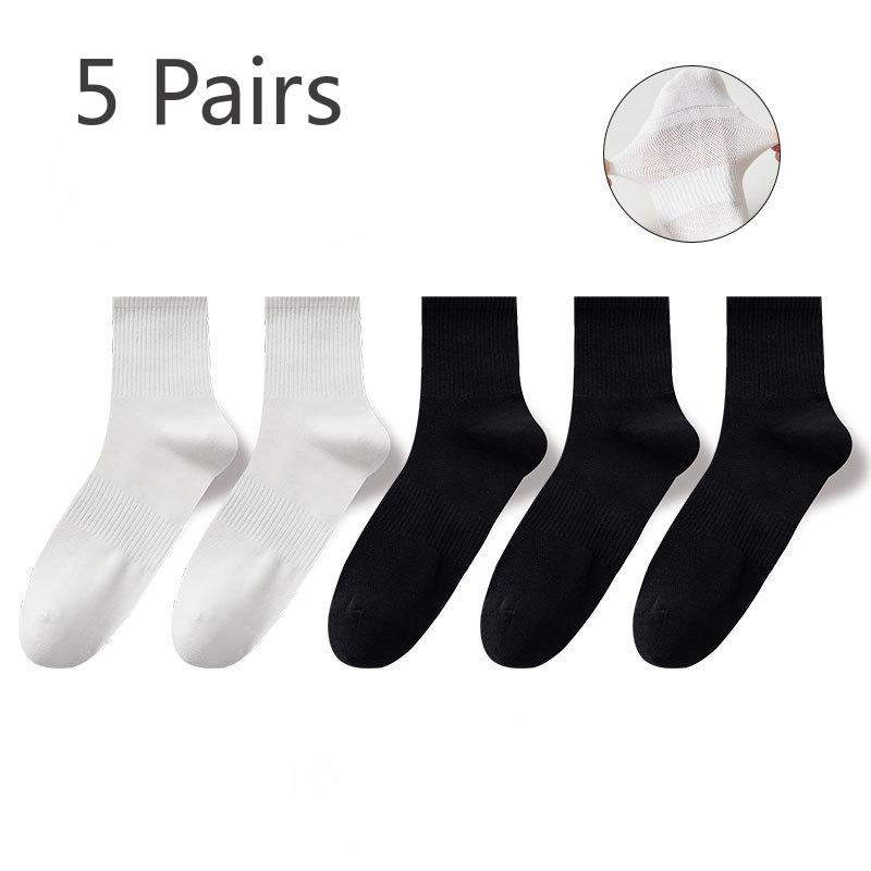 5 Pairs of Thin Antibacterial Four-season Mid-calf Mesh Cotton Socks, Pure Cotton Sweat-absorbing Men's Business Solid Color Combination