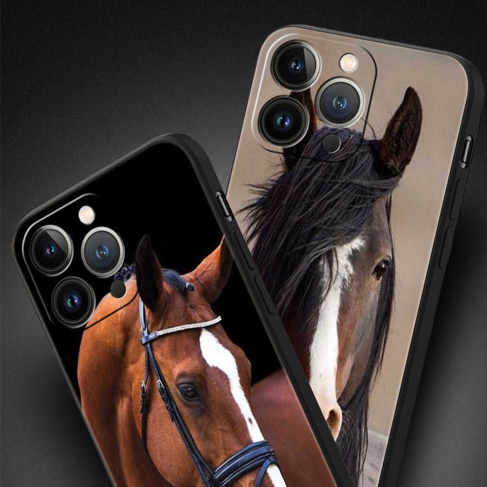 Horse Phone Case For iPhone 17 16 15 Pro Max 11 12 13 14 7 8 Plus SE 2020 X XR XS Cover Soft Black