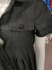 European-American Multi-Button Distressed Denim Dress