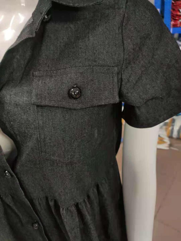 European-American Multi-Button Distressed Denim Dress