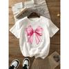 European Size Women's Casual Short Sleeve T-Shirt with Elegant Pink Bow Graphic Print - Breathable Round Neck Top, Semi-Sheer