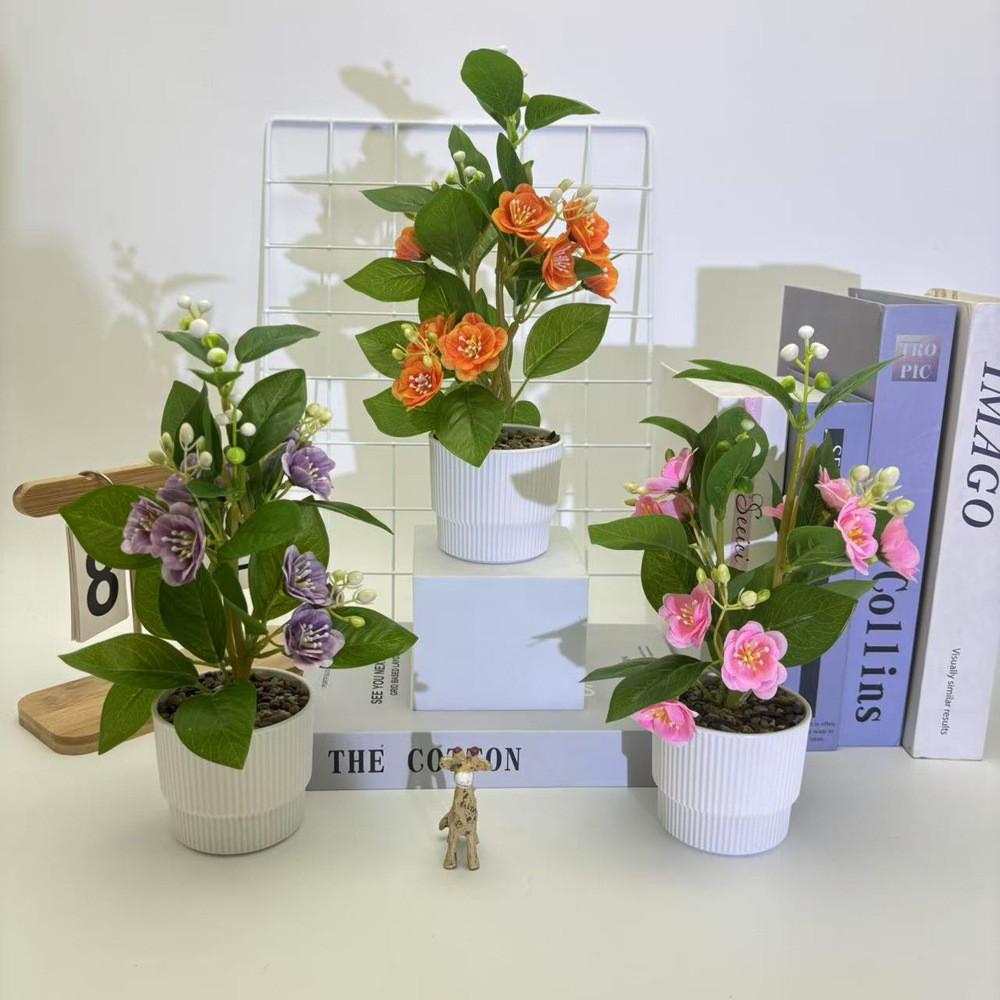 Jasmine Artificial Flower Potted Plant With Rain Flower Stone For Interior Decor
