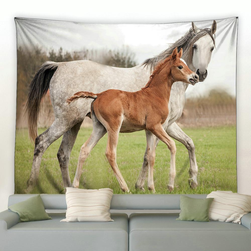 Pentium Horse Printing Tapestry Wall Hanging Polyester Fabric Home Living Room Decor Wild Animals Pattern Big Couch Blanket