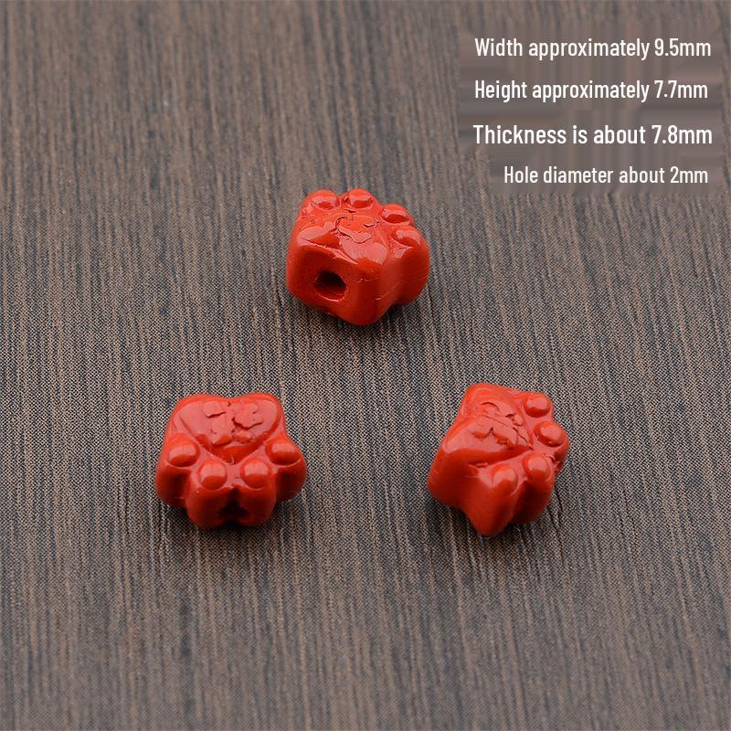 High-Grade Handmade Cinnabar Bead Necklace with Ruyi Fu Pendant and Hand-Woven Cord Accessories