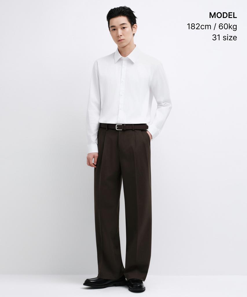Musinsa Standard Real Wide Hidden Banding Slacks [Dark Brown]