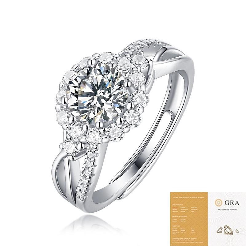 Sterling Moissanite Ring Women Lightweight Adjustable Solitaire Engagement Style Six Prong Setting