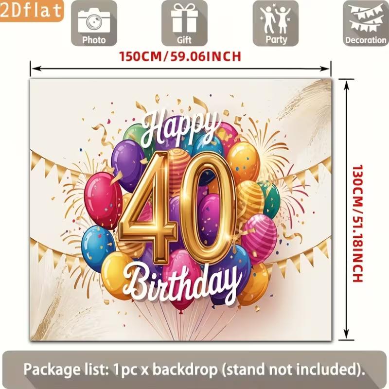 2D Happy 40th Birthday Celebration Background, Balloon & Confetti Decor