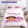 Dora Explorer Customize Your Name Bedding Set Breathable Duvet Cover with Pillowcases Home Decoration Birthday Gift