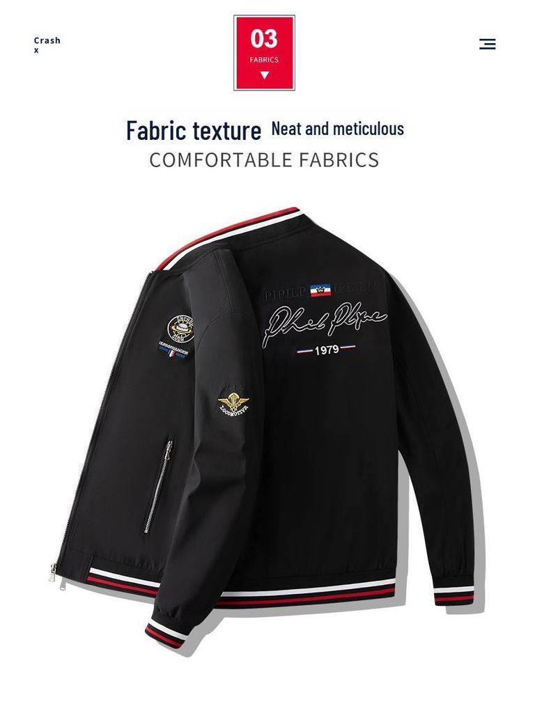Men's European Style Loose Fit Embroidery Jacket, Plus Size, Spring/Autumn Casual Outerwear.