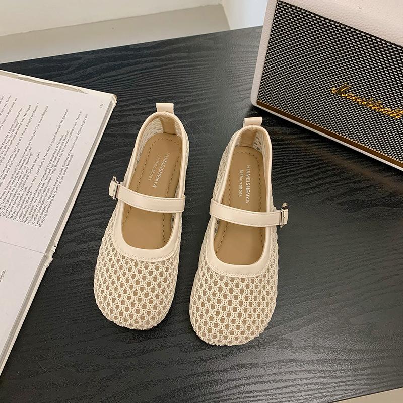 

Туфли-сетка с полым плетением, женские летние новые универсальные простые туфли Мэри Джейн с тканым ремешком 40 бежевый