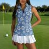 Women Sleeveless Golf Polo Shirt with Zipper Collar Printed Athletic Tank Top for Outdoor Sports and Casual Wear