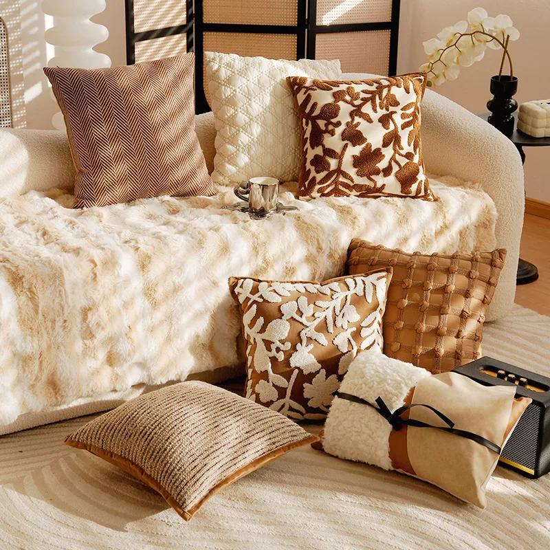 11X11/11X11CM Cream Brown Throw Pillow Cover Luxury Nordic Stamping Waist Cushion Cover Decor Home Decorative Pillowcase 1116
