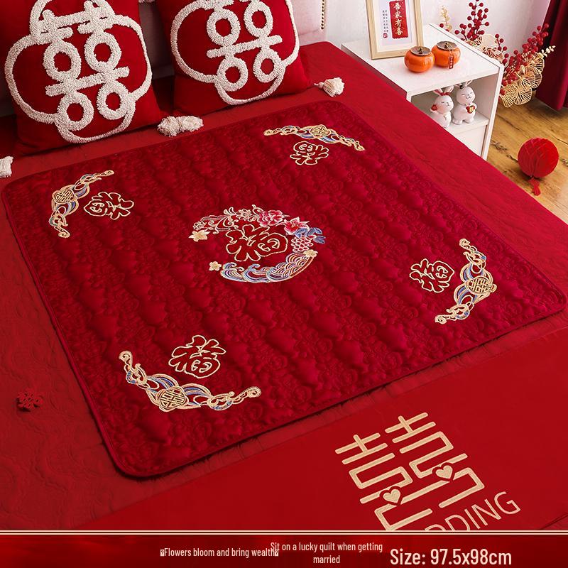 Embroidered Wedding Cushion Set: 'Fu' Character & 'Hundred Blessings' Design for Bride's Bed with Early Birth Motif