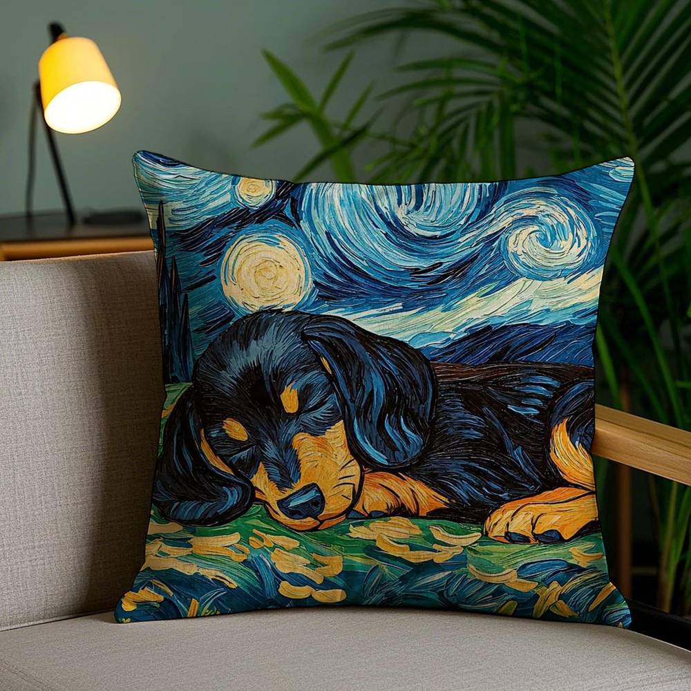 Catoon Starry Sky Dog Pillow Case Office Sofa Dorm Chair Back Short Plush Double-sided Printing Home  Cushion Cover