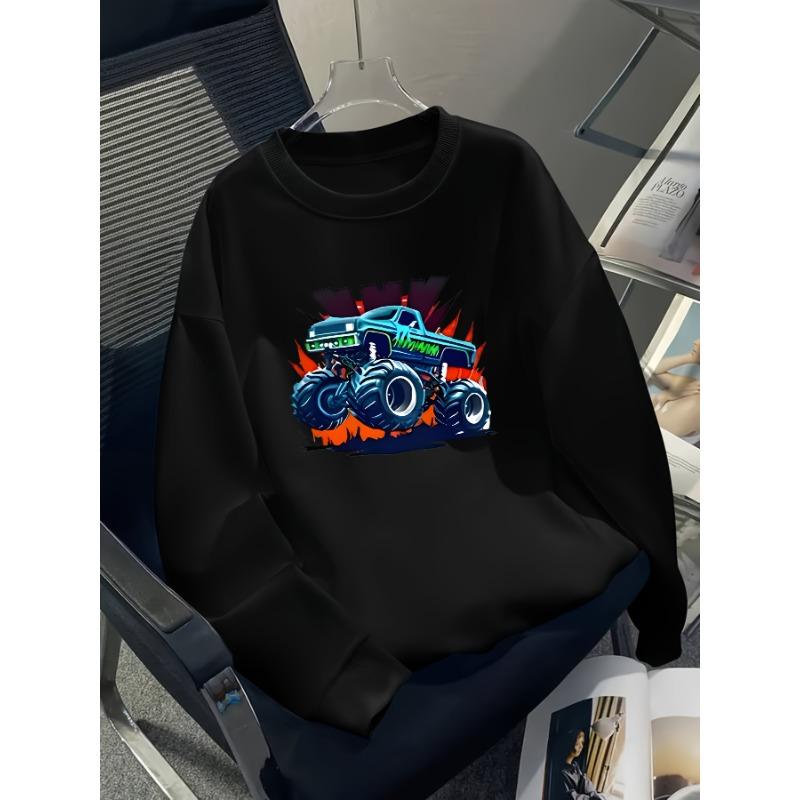 European sizes Boys' Print Pattern Casual Sport Autumn Winter Long-Sleeve Sweatshirt, Warm Round Neck, Outdoor Wear.