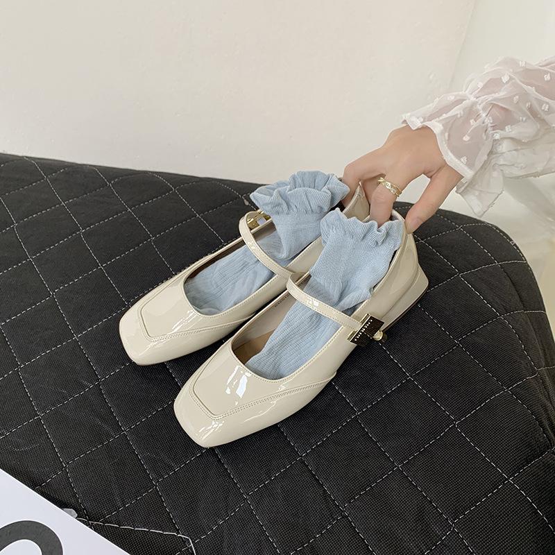 Sheepskin Version~ Metal Buckle Miu Shoes Square Head Mary Jane Shoes Women's French Gentle Commuting Red Thick Heel Single Shoes
