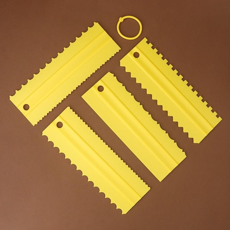 4Pcs Cake Baking Scraper Spatulas Cream Scraper with Irregular Teeth Edges Fondant Cake Slicer Pastry Cutters Tool