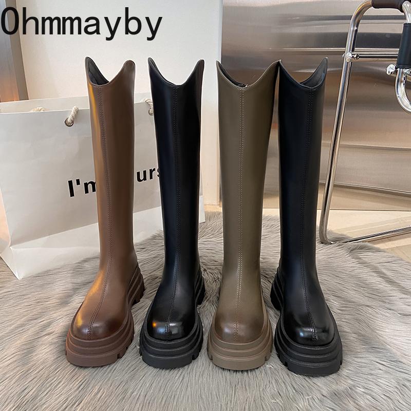 Platform Thick Heels Women Knee High Boots Fashion Stretch Slim Long Booties Street Style Winter Design Shoes De Mujer