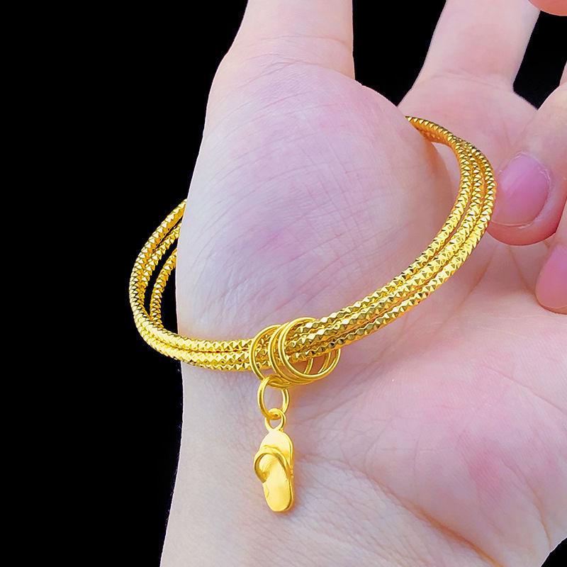 Vietnam Gold Sand Pendant Necklace & Gold Plated Three Worlds Bracelet