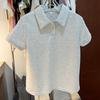 Women's Casual White Button-Up Polo Collar T-Shirt - Summer 2026 Stylish Versatile Short-Sleeved Top
