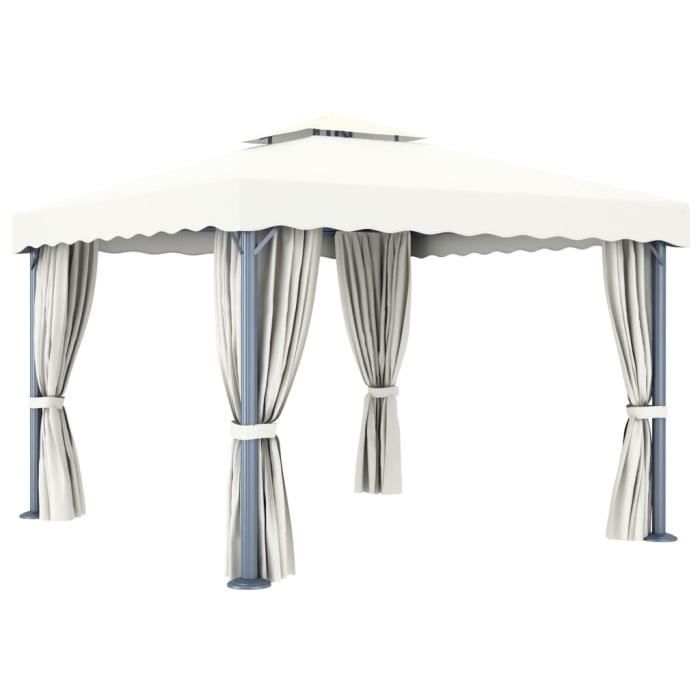 VidaXL Tonnelle avec rideau 3x3 m Blanc crème Aluminium