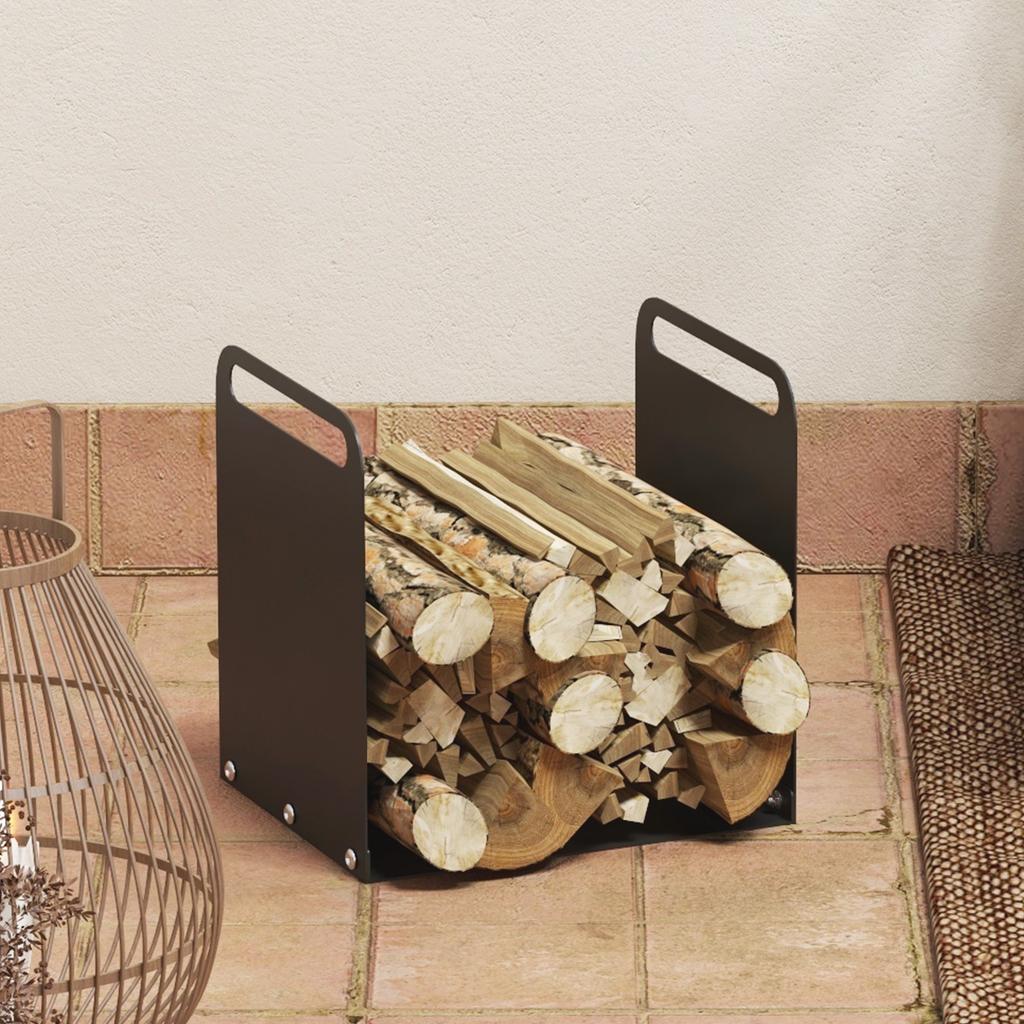 Kaminholzregal, 2 Tragegriffe, Stahlrahmen, Bis zu 30 kg, 36x30x36cm, Schwarz