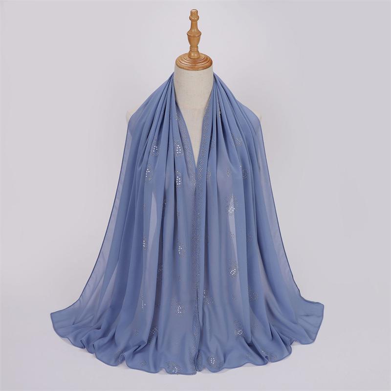 Bandanna Flower Pearl Rhinestone Chiffon Shawl Scarf High Quality Shimmer Beads Headband Wrap Foulard Muslim Hijab