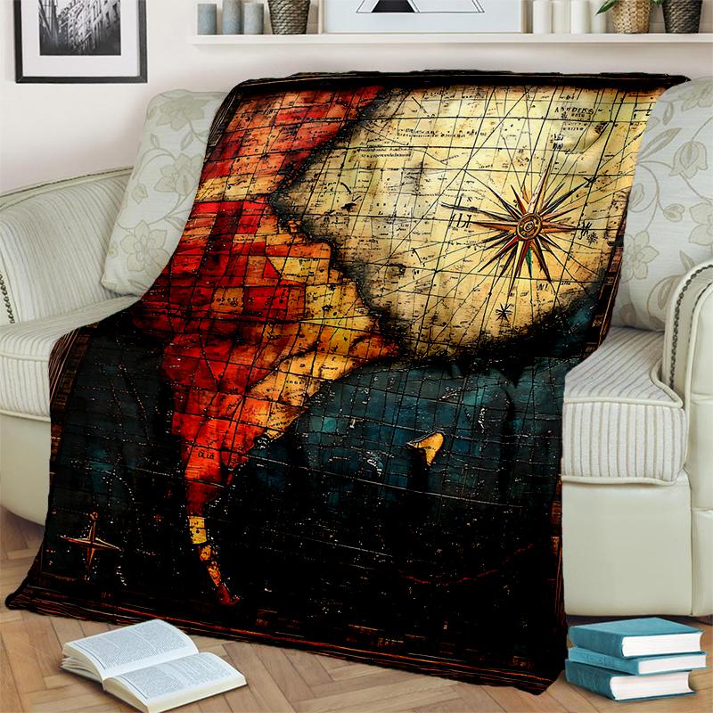2025 New Style Retro Marine Nautical Chart Compass 3D Blanket,Soft Throw Blanket for Home Bedroom Bed Sofa Travel Office Cover