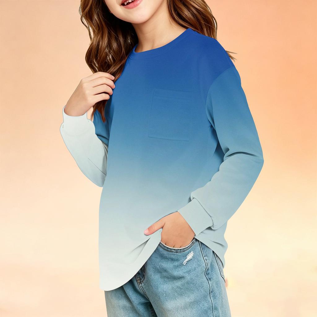 Kids Fashion Crewneck Long Sleeve Top with Print and Pocket
