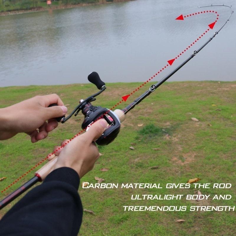 Kastestangsnellekombinasjoner 2,1M/2,4M karbonfiskestang og 17+1BB 7.1:1 Baitcasting-snelle sjøstangsnelle