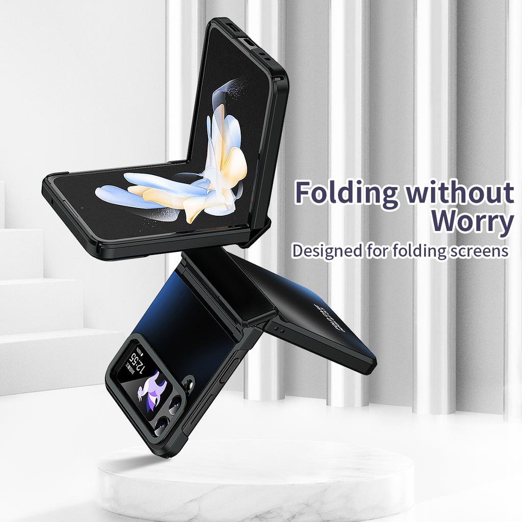 For Samsung Galaxy Z Flip 4  Case With Hinge Protection Frosted Plating Hard Plastic Shockproof Armor Cover