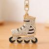 Rhinestone Striped Roller Skates Keychain Alloy Key Ring Backpack Schoolbag Hanging Decoration Bag Charm Purse Pendant