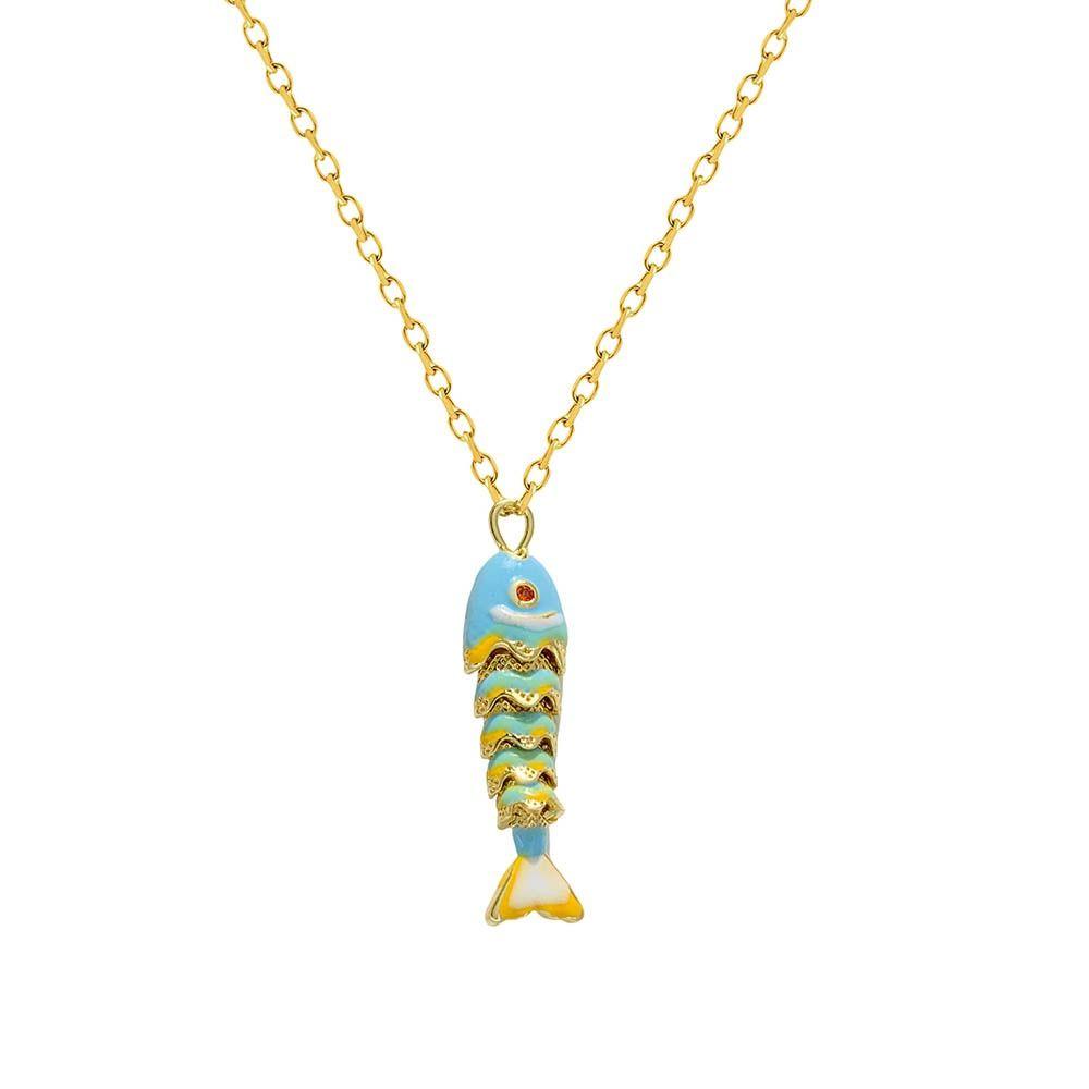 Fashion Stainless Steel Chain Fish Necklace Joints movable Enamel Koi Pendant Charms Plating Carp Collarbone Necklace Party Gift