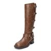 Whole cowhide~ Yi Mengling buckle catwalk belt buckle leather thick heel retro cowboy knight medium boots