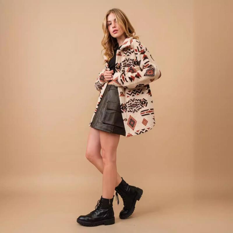Retro fluffy winter new women's plush lapel long-sleeve jacket coat
