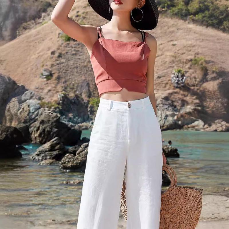 Women's High Waist Linen Blend Wide-Leg Pants - Slimming, Lightweight, and Casual for Summer