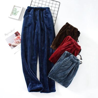 Pantalones de Casa de Franela Gruesos Sueltos de Color Sólido para Hombre para Otoño e Invierno Pantalones Largos Rectos Cómodos para Uso Exterior