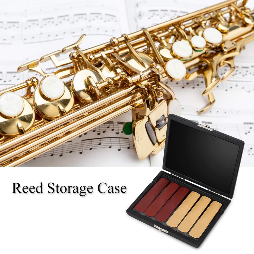 bizofft Wooden Saxophone Reed Case, Waterproof, Easy to Clean with 6 Reed Slots, PU Leather Cover for Home Saxophone