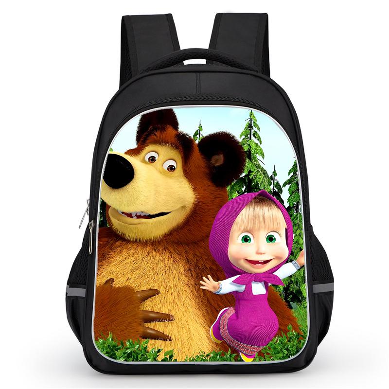 Masha And Bear School Bag Elementary School Cartoon High Definition Printing Large Capacity Zipper Oxford Lightweight Ridge Backpack