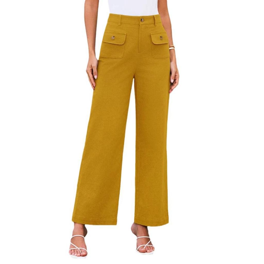 2025 Women's High Waist Wide-Leg Stretch Trousers with Pockets - Formal, Business, Casual
