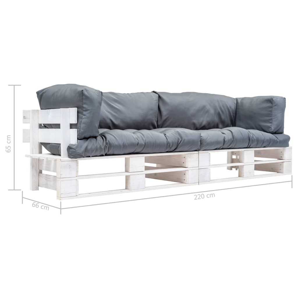 2 Piece Garden Pallet Sofa Set with Gray Cushions Pine Wood