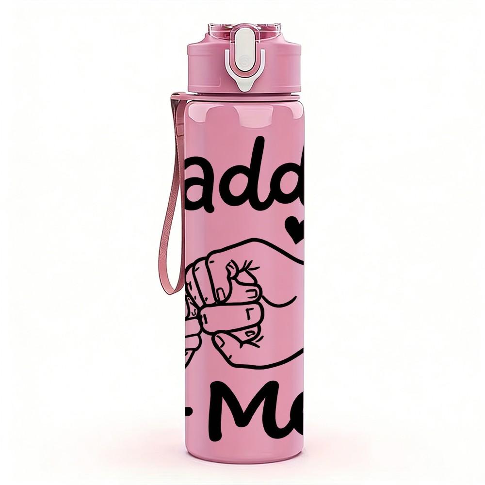 1PC Daddy And Me Hand Print Pattern 750ml Color Plastic Sports Water Bottle Leakproof Flip Straw Lid Suitable for Sports Office Home Use