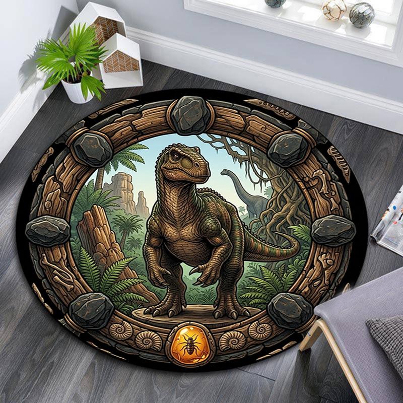 Prehistoric Jungle Adventure Round Area Rug Under Office Chairs Bedroom Living Room Home Decor