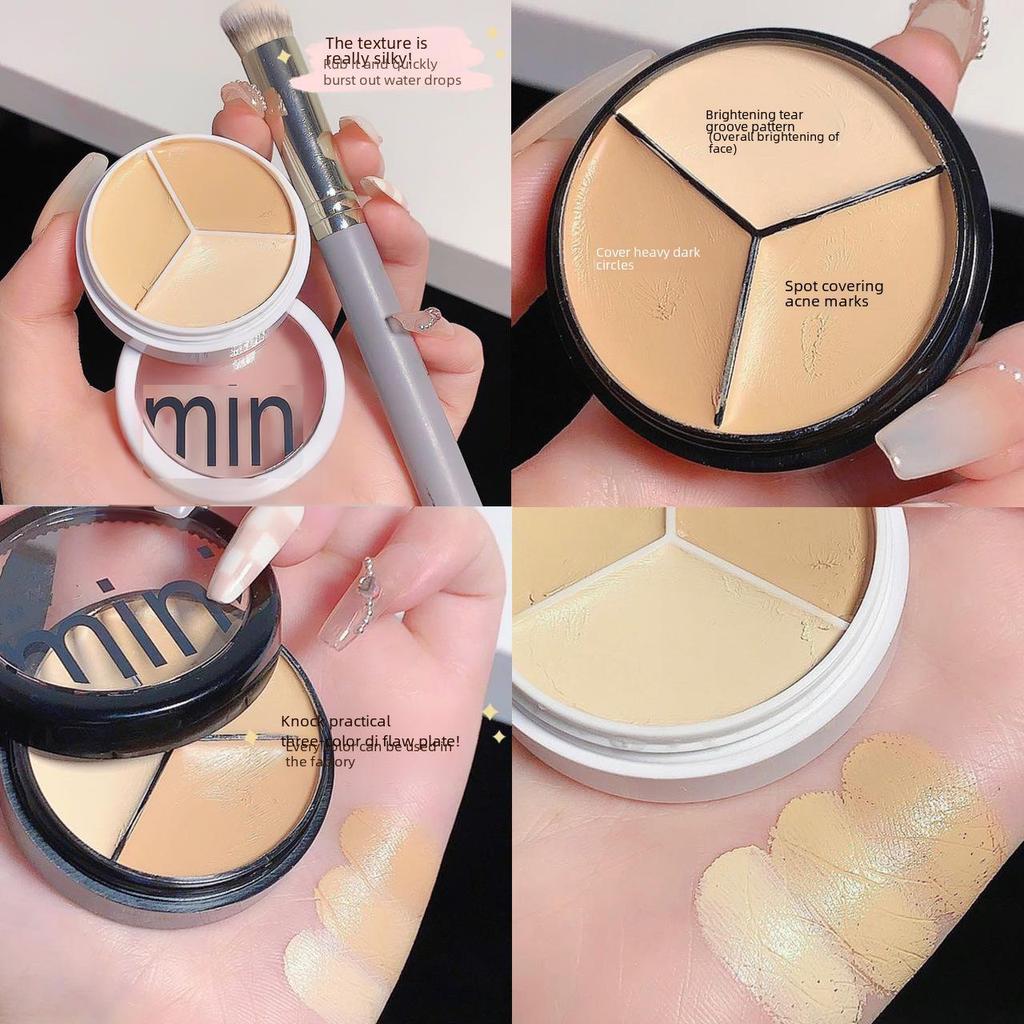 Tri-Color Concealer Palette for Spot Coverage, Acne Marks, Dark Circles, Brightening & Contouring - Perfect for Makeup Artists